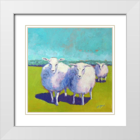 Sheep Pals I White Modern Wood Framed Art Print with Double Matting by Young, Carol