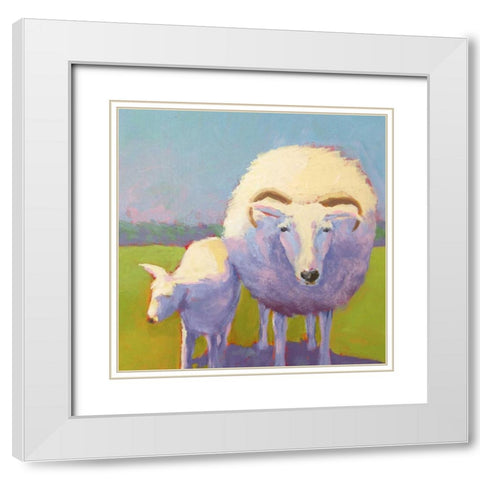 Sheep Pals II White Modern Wood Framed Art Print with Double Matting by Young, Carol