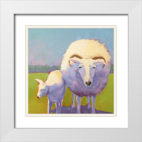 Sheep Pals II White Modern Wood Framed Art Print with Double Matting by Young, Carol