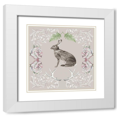 Hare and Antlers I White Modern Wood Framed Art Print with Double Matting by McCavitt, Naomi