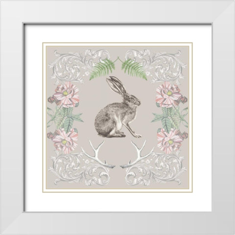 Hare and Antlers II White Modern Wood Framed Art Print with Double Matting by McCavitt, Naomi