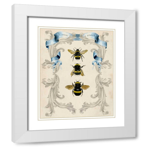 Bees and Filigree I White Modern Wood Framed Art Print with Double Matting by McCavitt, Naomi