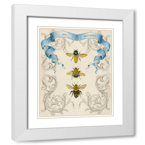 Bees and Filigree II White Modern Wood Framed Art Print with Double Matting by McCavitt, Naomi