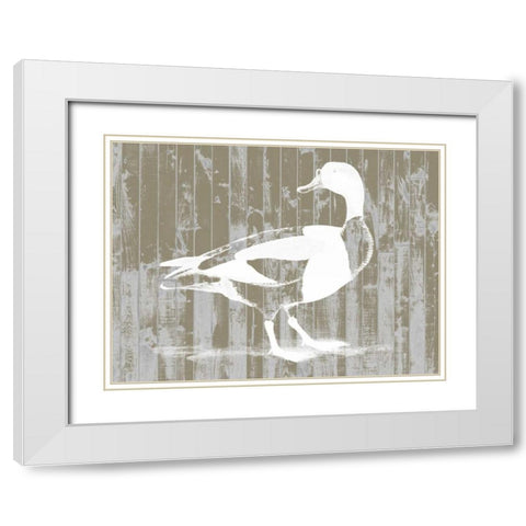 Woodgrain Fowl I White Modern Wood Framed Art Print with Double Matting by Goldberger, Jennifer