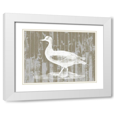 Woodgrain Fowl II White Modern Wood Framed Art Print with Double Matting by Goldberger, Jennifer