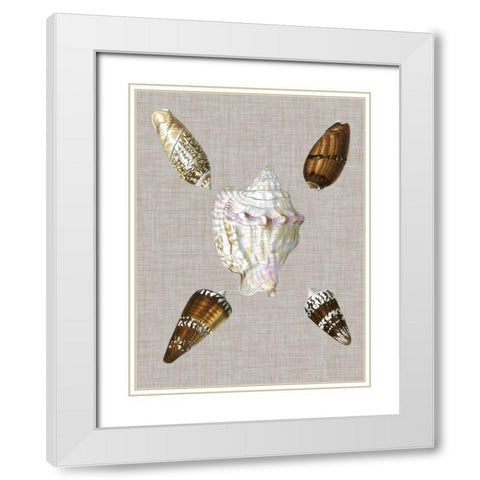 Shells on Linen II White Modern Wood Framed Art Print with Double Matting by Vision Studio