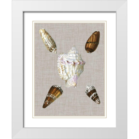 Shells on Linen II White Modern Wood Framed Art Print with Double Matting by Vision Studio