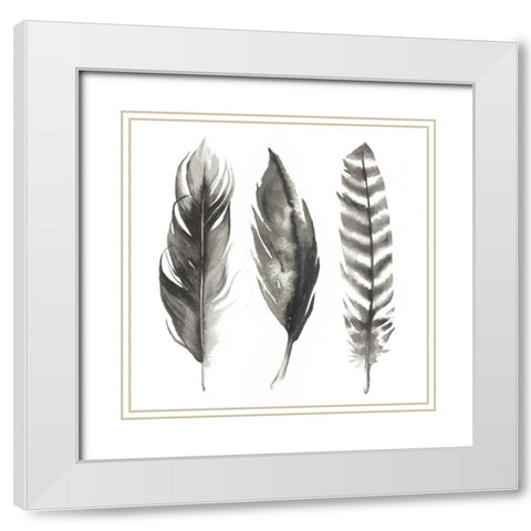Watercolor Feathers I White Modern Wood Framed Art Print with Double Matting by Popp, Grace