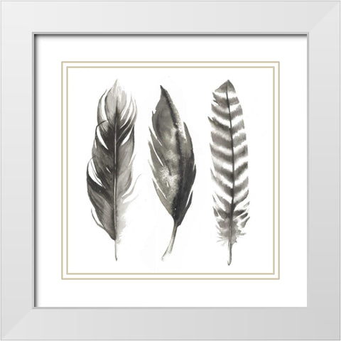 Watercolor Feathers I White Modern Wood Framed Art Print with Double Matting by Popp, Grace