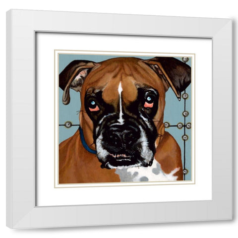 Dlynns Dogs - Rocco White Modern Wood Framed Art Print with Double Matting by Roll, Dylnn