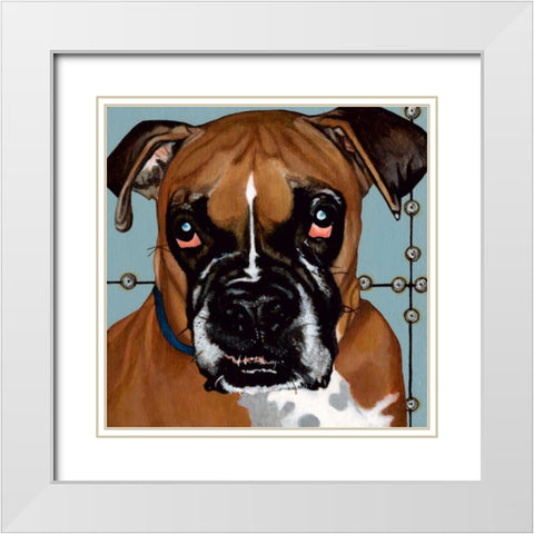 Dlynns Dogs - Rocco White Modern Wood Framed Art Print with Double Matting by Roll, Dylnn