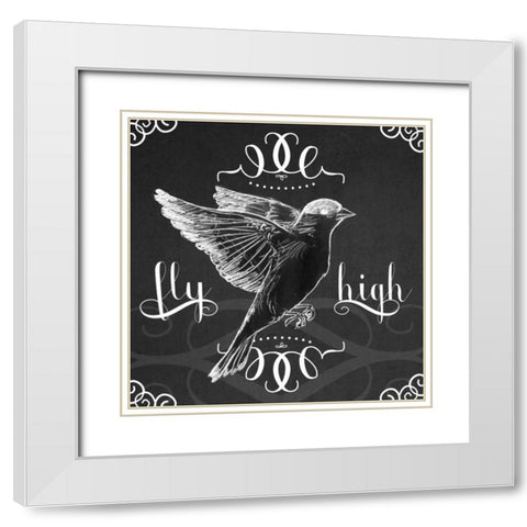 Chalkboard Bird I White Modern Wood Framed Art Print with Double Matting by Vess, June Erica