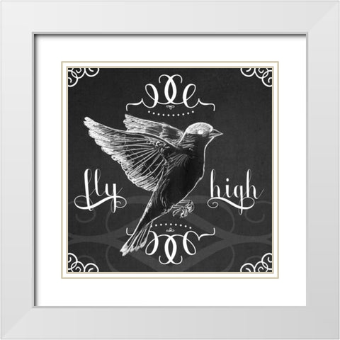 Chalkboard Bird I White Modern Wood Framed Art Print with Double Matting by Vess, June Erica