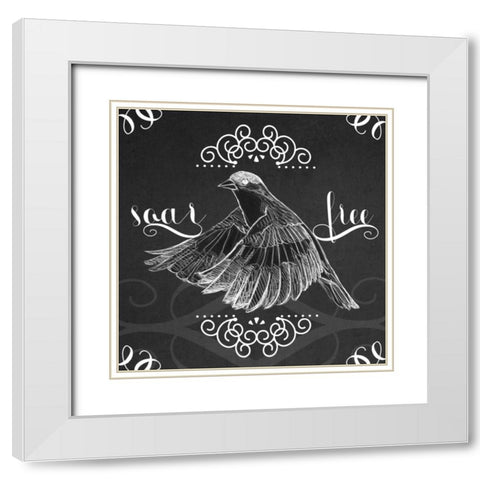 Chalkboard Bird II White Modern Wood Framed Art Print with Double Matting by Vess, June Erica