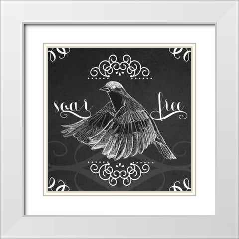 Chalkboard Bird II White Modern Wood Framed Art Print with Double Matting by Vess, June Erica