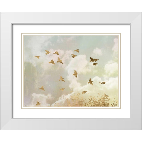 Golden Flight II White Modern Wood Framed Art Print with Double Matting by Goldberger, Jennifer