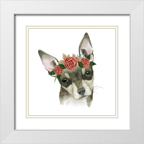 Flower Crown Pup III White Modern Wood Framed Art Print with Double Matting by Popp, Grace