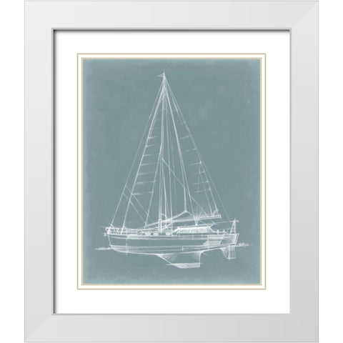 Yacht Sketches I White Modern Wood Framed Art Print with Double Matting by Harper, Ethan