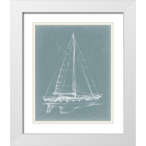 Yacht Sketches II White Modern Wood Framed Art Print with Double Matting by Harper, Ethan