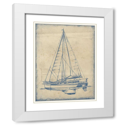 Yacht Blueprint I White Modern Wood Framed Art Print with Double Matting by Harper, Ethan