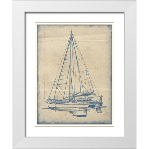 Yacht Blueprint I White Modern Wood Framed Art Print with Double Matting by Harper, Ethan