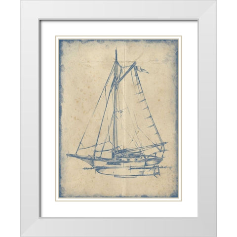 Yacht Blueprint II White Modern Wood Framed Art Print with Double Matting by Harper, Ethan