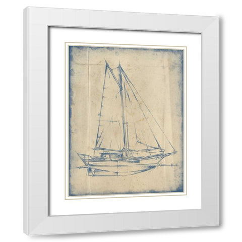 Yacht Blueprint III White Modern Wood Framed Art Print with Double Matting by Harper, Ethan