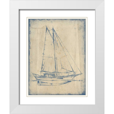 Yacht Blueprint III White Modern Wood Framed Art Print with Double Matting by Harper, Ethan