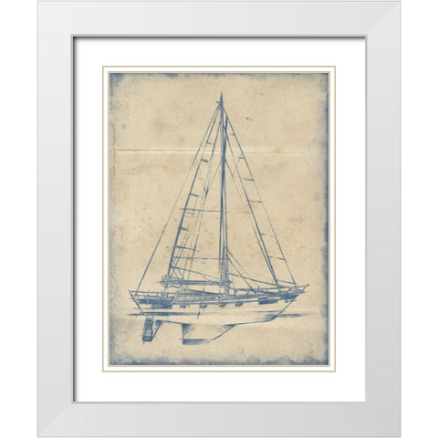 Yacht Blueprint IV White Modern Wood Framed Art Print with Double Matting by Harper, Ethan