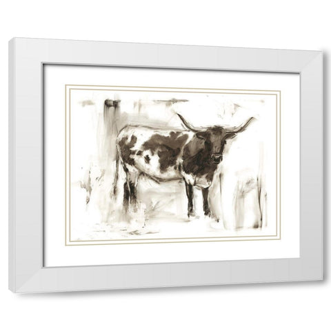 Longhorn Study I White Modern Wood Framed Art Print with Double Matting by Harper, Ethan