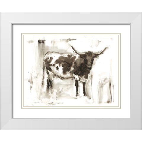 Longhorn Study I White Modern Wood Framed Art Print with Double Matting by Harper, Ethan
