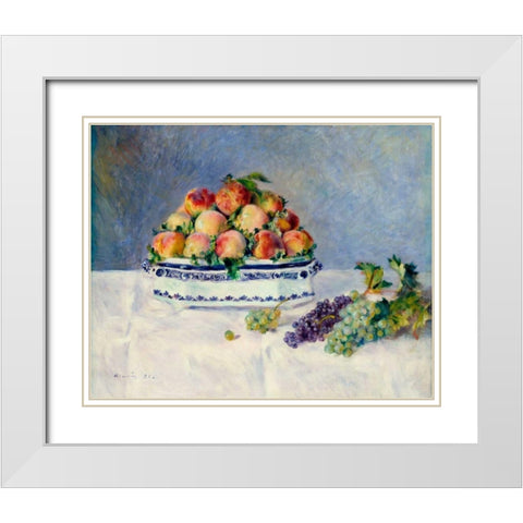 Still Life with Peaches and Grapes White Modern Wood Framed Art Print with Double Matting by Renoir, Pierre-Auguste