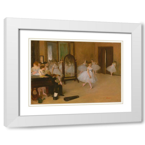 The Dancing Class White Modern Wood Framed Art Print with Double Matting by Degas, Edgar