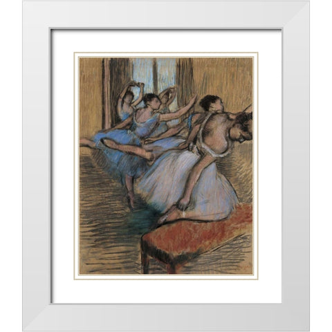 The Dancers White Modern Wood Framed Art Print with Double Matting by Degas, Edgar