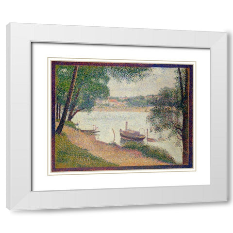 Gray Weather, Grande Jatte White Modern Wood Framed Art Print with Double Matting by Seurat, Georges