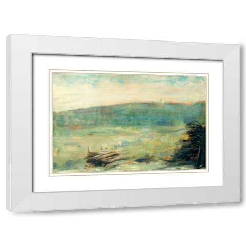 Landscape at Saint-Ouen White Modern Wood Framed Art Print with Double Matting by Seurat, Georges