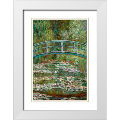 Bridge over a Pond of Water Lilies White Modern Wood Framed Art Print with Double Matting by Monet, Claude