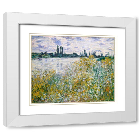 Lle aux Fleurs near Vetheuil White Modern Wood Framed Art Print with Double Matting by Monet, Claude