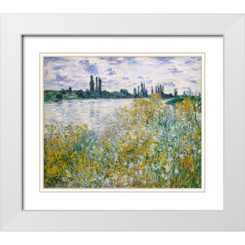 Lle aux Fleurs near Vetheuil White Modern Wood Framed Art Print with Double Matting by Monet, Claude