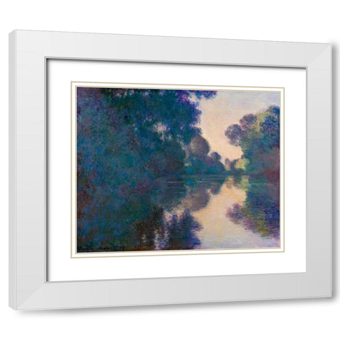 Morning on the Seine near Giverny White Modern Wood Framed Art Print with Double Matting by Monet, Claude
