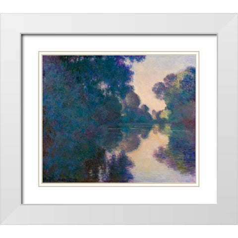 Morning on the Seine near Giverny White Modern Wood Framed Art Print with Double Matting by Monet, Claude