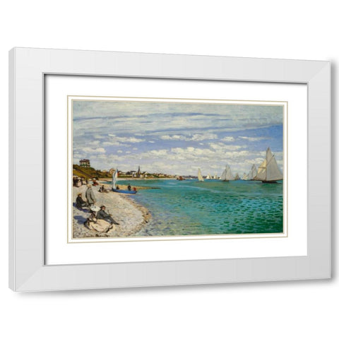 Regatta at Sainte- Adresse White Modern Wood Framed Art Print with Double Matting by Monet, Claude