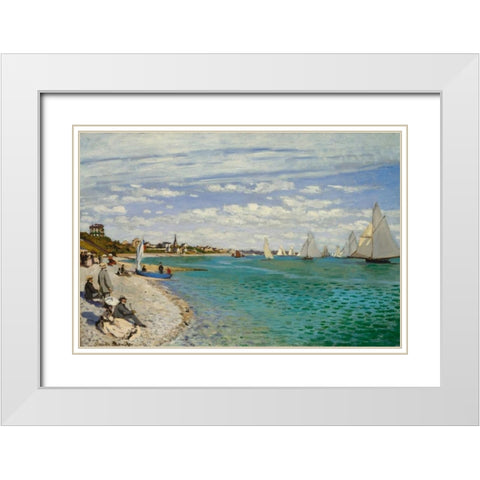 Regatta at Sainte- Adresse White Modern Wood Framed Art Print with Double Matting by Monet, Claude