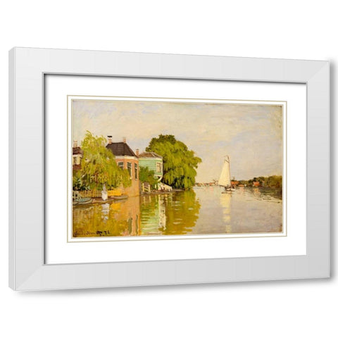 Houses on the Achterzaan White Modern Wood Framed Art Print with Double Matting by Monet, Claude