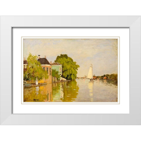 Houses on the Achterzaan White Modern Wood Framed Art Print with Double Matting by Monet, Claude