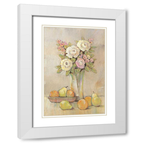 Still Life Study Flowers and Fruit I White Modern Wood Framed Art Print with Double Matting by OToole, Tim