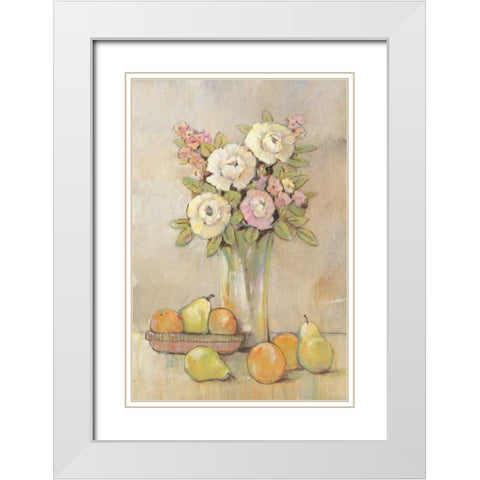 Still Life Study Flowers and Fruit I White Modern Wood Framed Art Print with Double Matting by OToole, Tim