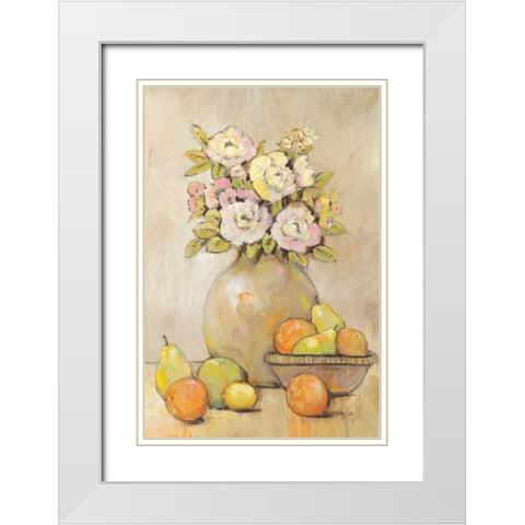 Still Life Study Flowers and Fruit II White Modern Wood Framed Art Print with Double Matting by OToole, Tim