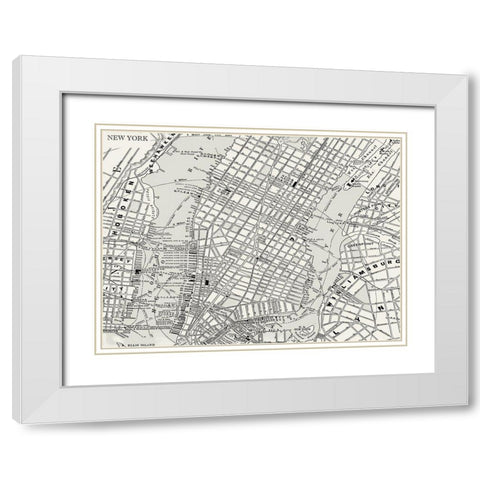 Custom B and W Map of New York White Modern Wood Framed Art Print with Double Matting by Vision Studio