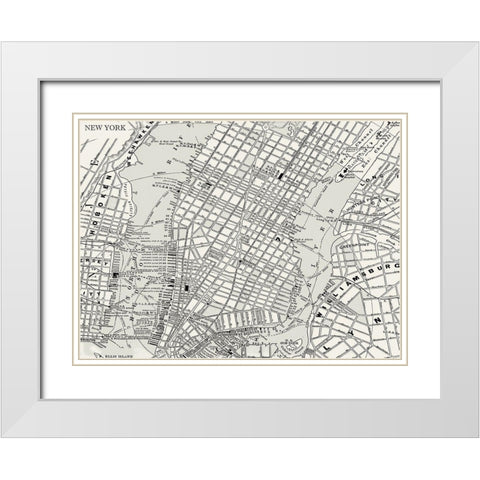 Custom B and W Map of New York White Modern Wood Framed Art Print with Double Matting by Vision Studio